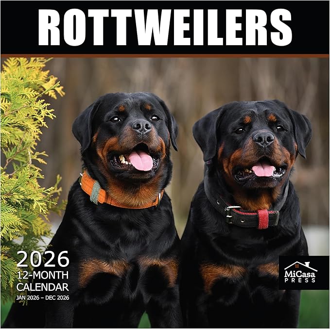 MICASA PRESS Rottweilers 2026 Wall Calendar 12 Month | 12" x 24" Open | Thick & Sturdy Paper | Holiday Gift | Cute Puppy Dog Calendar 2026