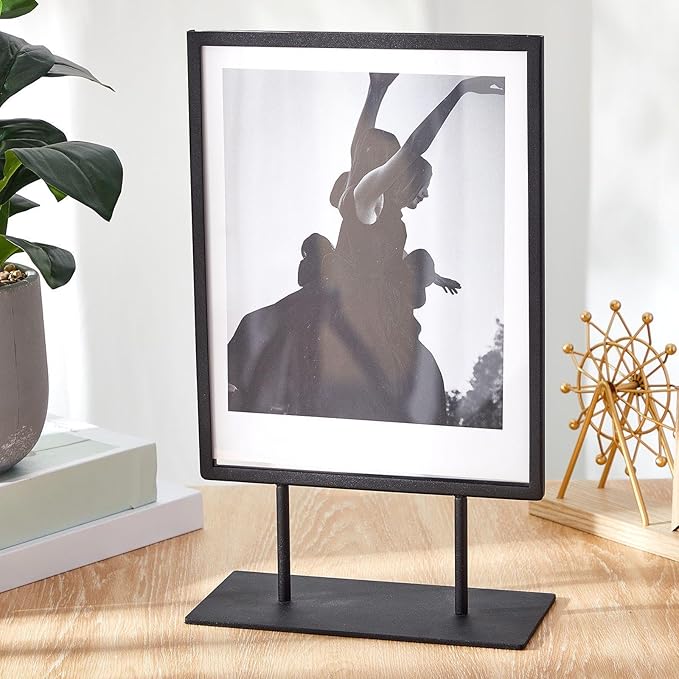 Zhengmy 1 Pcs Tabletop Sign Holder with Flat Base 11" x 8.5" Double Sided Countertop Sign Holder Vertical Desktop Display Stand Metal Poster Display Stand for Office Store Restaurant Hotels, Black