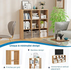 Jpiziso 9-Cube Storage Organizer, Wooden Cube Shelf Bookcase with Reinforced Thick Shelves, Heavy-Duty 36.93" L x 9.37" W x 36.93" H, for Living Room Bedroom Home Office, Natural-Oak