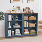 RWYHG 43" Blue Tall Bookshelf Set of 4,3-Tier Thick Wooden Book Shelf with Adjustable Shelves,Free Standing Farmhouse Bookcase with Open Display Storage,Floor Vintage Bookshelves for Living Room
