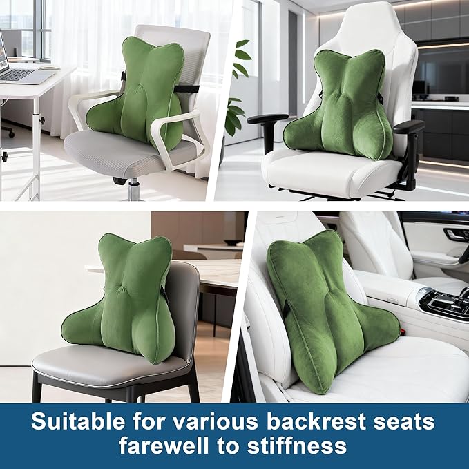Ailuteie Lumbar Support Pillow(Pat. Pend) for Lower Back Pain Relief – Multi-Functional Ergonomic Lumbar Cushion, Reading Pillow for Office Chair, Car Seat & Sofa,Olive Green