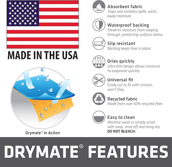 Drymate Premium Luxury Shelf & Drawer Liner, Thick Cushioned Fabric, Non-Adhesive, Absorbent, Waterproof, Slip-Resistant, Liners for Kitchen Cabinets, Cupboards (USA Made)(11”x50”)(2-Pack)(Charcoal)