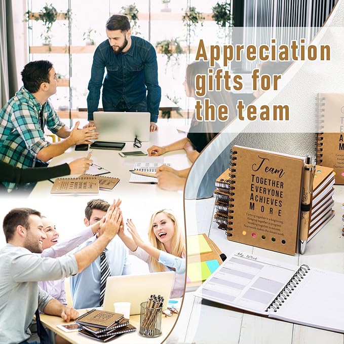 Moinchore 10 Sets Employee Appreciation Gift Inspirational Spiral Notebook with Bamboo Pen Sticky Note Thank You Valentines Day Gift for Coworker Office Staff Team Nurse Teacher (Team Together)