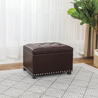 Decent Home Leather Storage Ottoman Bench with Steerable Rolling Wheels, Rectangle 24 Inch Foot Rest Ottomans Stool for Living Room Bedroom (Vintage Brown)