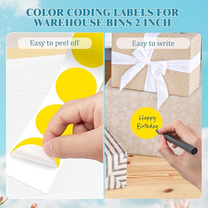 2 Inch Round Color Coding Labels (500 Count) - Yellow Dot Stickers Circle Labels with Dispenser Box for Warehouse, Filing, Industrial, Office Organization