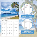 2026 Wall Calendar,Calendar 2026, November 2025 - December 2026, Wall Calendar Beaches Island, 12" x 24" Opened,Full Page Months Thick & Sturdy Paper for Calendar Organizing & Planning