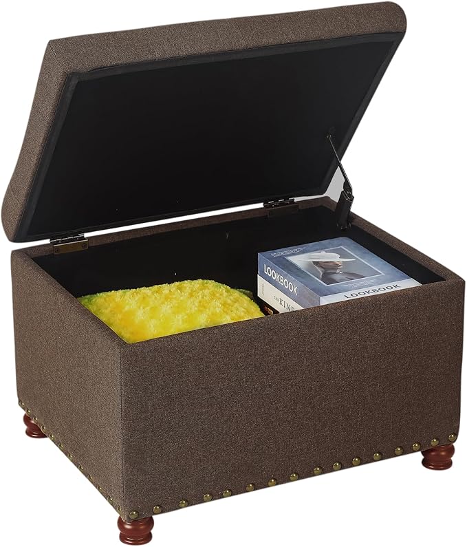 Decent Home 24'' Fabric Ottoman with Storage Rectangle Foot Rest Ottomans Stool for Living Room(Coffee)