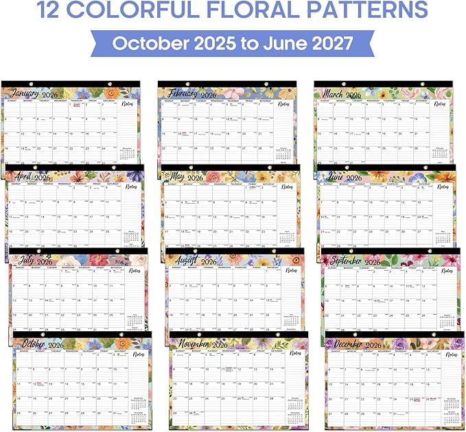 Desk Calendar 2026, 21 Months Calendar Runs from October 2025 to June 2027 - Large 17" x 12" Desktop/Wall Monthly Planner for Home School, or Office - Botanic Whimsy