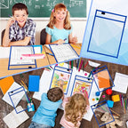 Seajan 120 Pcs Clear Dry Erase Pockets Plastic Sleeves for Paper 14 x 10 Inch Reusable Job Holder Shop Ticket Holders Order Pockets Organizer Teacher Supplies for Classroom (Blue)