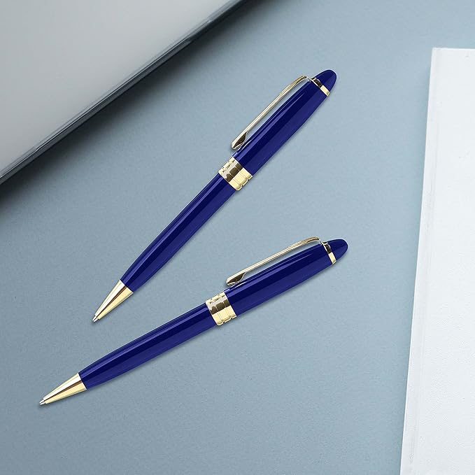 DISCOUNT PROMOS 10 Ultra Executive Pens Pack - Twist To Write, Gold Accent - Blue