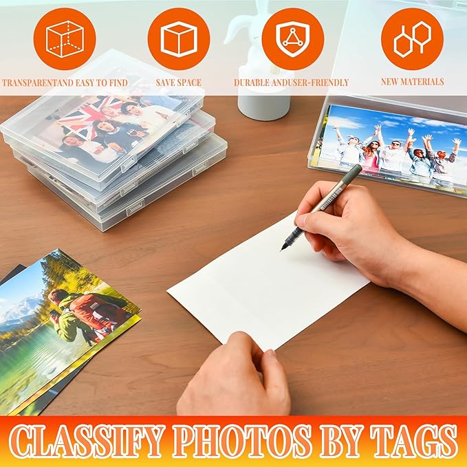 Photo Storage Box 5 x 7 Inches, 18 Inner Photo Cases with Dividers, Clear Acid-Free Photo Storage Containers with Handle, Photo Organizer Craft Keeper for Stickers, Craft, Stamp