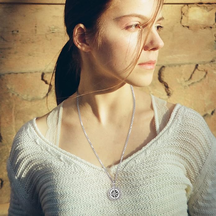 Compass Necklace for Women Men 925 Sterling Silver Pendant Urn Necklaces for Ashes Picture Locket Necklace Anchor Necklace Viking Necklace Crystals CZ Moonstone Abalone Shell Turquoise Compass Jewelry