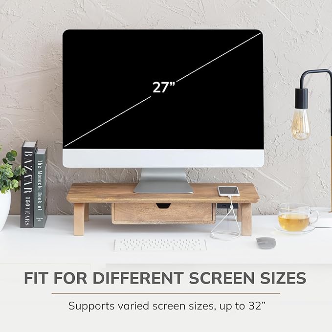 Anji Mountain Monitor Stand - Desktop Organizer & Laptop Riser, Ergonomic Monitor Riser, Space-Saving Monitor Stand for Desk, Durable Construction, Easy Assembly, Ideal for Home & Office,Natural