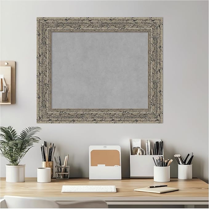 Amanti Art Silver Framed Magnetic Board 21x25 Small Vision Board for use with Magnets, 100% Metal Sheet to Display Items as Office Decor or for Home Organization in mudroom, Kitchen or Kids Room