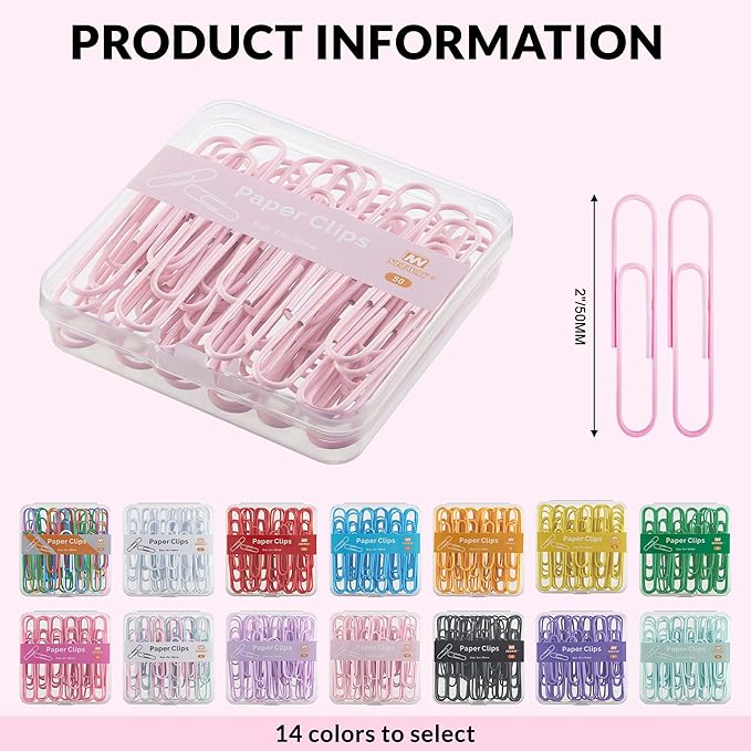 NEEWAY Colorful Large Paper Clips, 2 Inch Jumbo Paper Clips, 150 Count, 3 Pack of 50 (Light Pink)