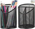 Delifox 2 Pack Pen Holder Mesh Round Pencil Holder Desktop Organizer 3 Compartments, Black