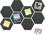 Uoisaiko 12" Large Bulletin Board with 30 Push Pins, Pack of 8 Hexagon Felt Pin Board Notice Boards for Home Office Kitchen, Felt Wall Tiles for Photos Memos