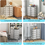 GLACER 10 Drawer Rolling Cart, Storage Cart with Lockable Whieels & Metal Frame, Trolley for Art Craft Oganizer, Mobile Utility Cart for Office, School, Classroom, Kitchen (Clear White)