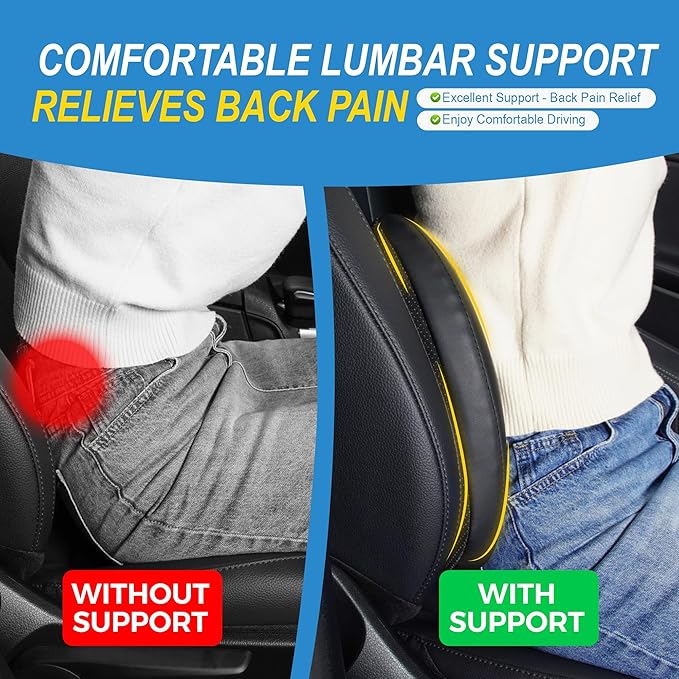 Lofty Aim Memory Foam Lumbar Cushion Provides Lower Back Pain Relief and Comfortable Support for Driving, Chair Support for Car-Office Chair, Wheelchair - Sleek Black