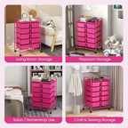 GLACER 10 Drawer Rolling Cart, Storage Cart with Lockable Whieels & Metal Frame, Trolley for Art Craft Oganizer, Mobile Utility Cart for Office, School, Classroom, Kitchen (Hot Pink)