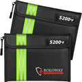 ROLOWAY Fireproof Bag (9.6 x 6.6 inches) 5200℉ Heat Insulated with Reflective Strip, Fireproof Money Bag with Zipper for Cash (2-Pack Black)