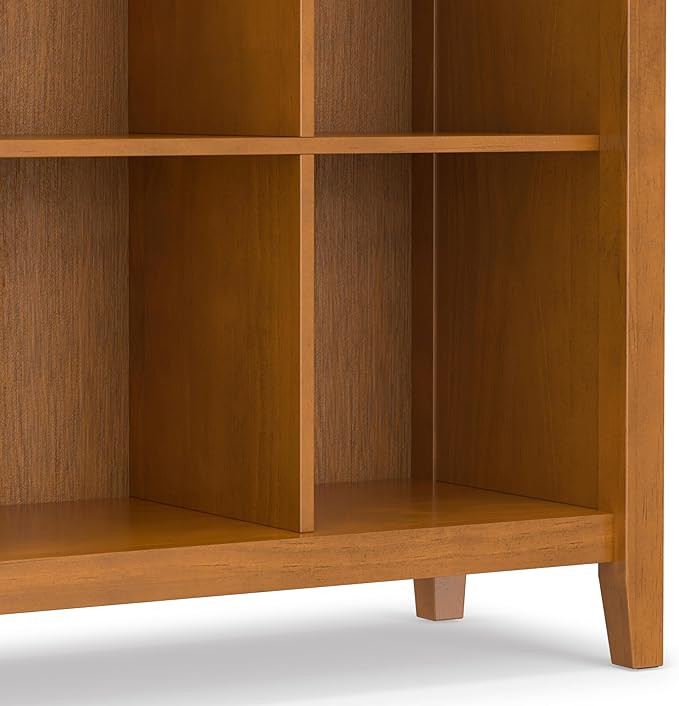 SIMPLIHOME Artisan Bookcase - 57 inch Tall 12-Cube Solid Wood Cube Organizer in Honey Brown, Transitional Storage Bookcase for Living Room, Study Room or Office with Fixed Shelves and Tapered Legs