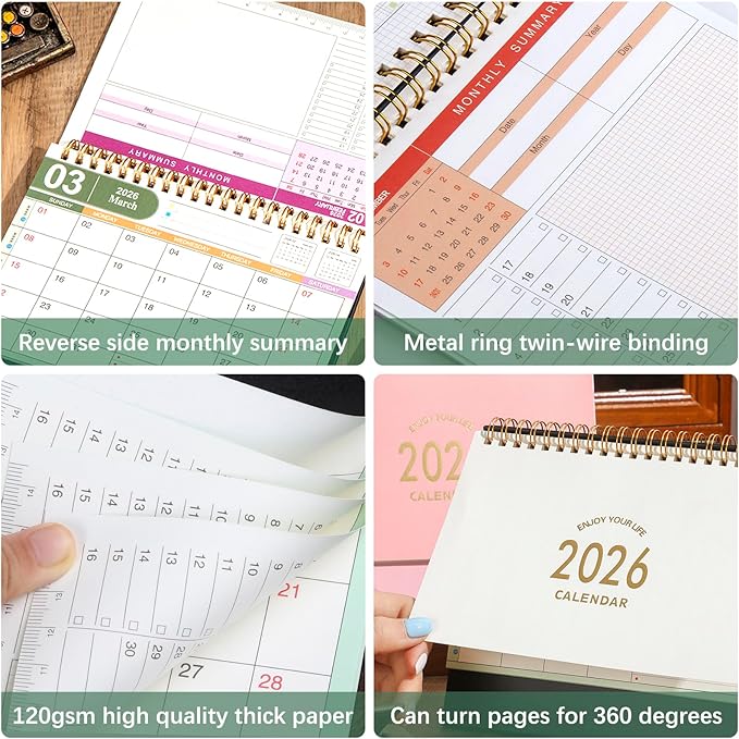 Small Desk Calendar 2026-2027, 18-Month Standing Flip Desktop Calendar from 2026 Jan to 2027 Jun - Metal Ring Twin-Wire Binding Monthly Desktop Calendar for Home Office School (black-white)