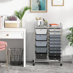 GLACER 15 Drawers Rolling Cart, Storage Cart with w/Removable Drawers & Steel Frame, Multipurpose Organizer Cart w/Sleek Handle, Utility Cart on Lockable Wheels for Home, School, Office (Grey)
