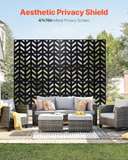 VEVOR Metal Privacy Screen, 47" W x 72" H, Outdoor Privacy Screens 5-Panel, Freestanding Outdoor Divider with Stand, Decorative Garden Steel Privacy Fence for Balcony Patio Indoor Room Black