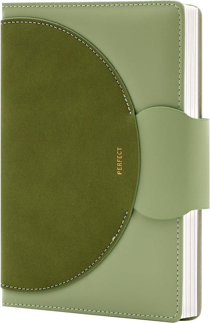 CAGIE Lined Journal for Women, 100GSM Leather Journals for Writing with Buckle Closure,A5 Hardcover Diary Journaling Notebooks for Business Work School Note Taking 5.9" x8.59 (Green)