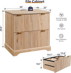JXQTLINGMU 2 Drawer File Cabinet with Charging Station, 30" Fluted Lateral File Cabinet w/Files Hanging Rod for Letter/Legal/A4, Large Tabletop for Printer, Office Wood Printer Cabinets, Oak
