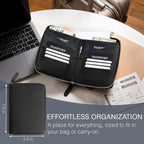 Full Grain Leather Family Passport Holder for 4 Passports - RFID Passport Holder and Travel Document Organizer - Large Leather Travel Wallet for Families - Black