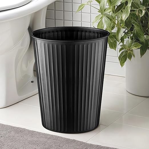Monarch Abode Metal Bathroom Trash Can – Waste Basket for Bedroom, Office Desk, & Dorm, Handcrafted Ridge Embossed, Durable Decorative Black Small Trash Can Bathroom Garbage Bin Wastebasket
