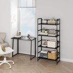 BHG Vintage Multifunctional Folding Bookshelf, No-Assembly Plant Stand Storage Rack Shelves for Home Office (All Black, 4-Tier)
