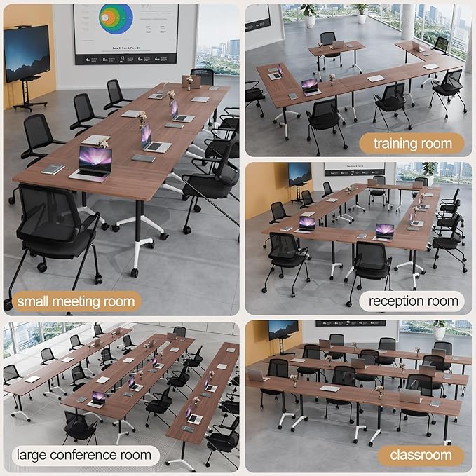 Folding Conference Table 4ft 5ft, Foldable Office Meeting Desk for 6 People, Multiple Sizes Colors Mobile Conference Room Table for Training Room School Business Furniture (4, Walnut, 55in)