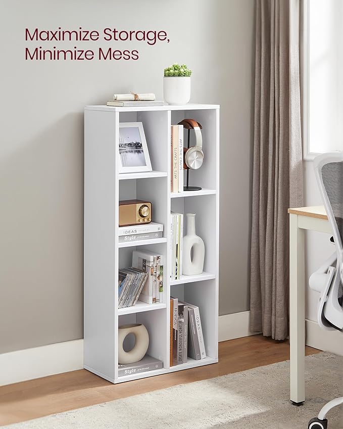 VASAGLE Set of 2 Bookcases, Bookshelves, 7 Compartments, Freestanding Shelves and Cube Organizers, Display Shelves for Small Spaces, for Living Room, Bedroom, and Home Office, Cloud White ULBC27WT-2