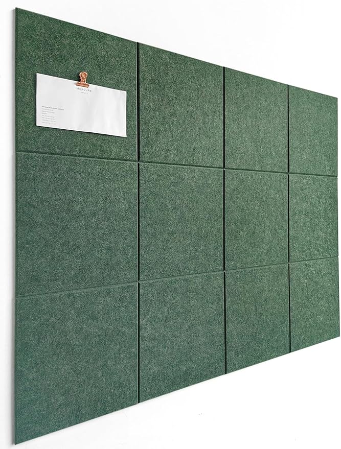 DECORITA Green Cork Board Alternative | Giant Pin Board Notice Board | Felt Bulletin Board for Office, Home & Classroom | Green Office & School Supplies | Felt Wall Tiles (12-Pack) | Tree