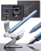 novium Hoverpen Future - Luxury Fountain Pen & Rollerball Pen All-In Gift Box, Schmidt Nib (Fine), Converter, Extra Refill, Aerospace Metal, Best Pen Gift Set for Men & Women (Mist Blue)
