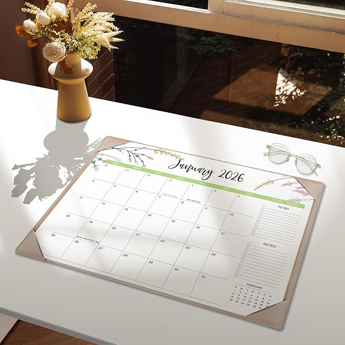 Desk Calendar 2026-2027 with Desk Mat – 22" x 17" Large Desk Pad Calendar Runs from January 2026 to June 2027, Floral Design Desktop Calendar with To-Do, Notes for Planning, Organizing, and Scheduling Your Life (Apricot)