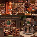 Book Nook Kit, Miniature House Kit, Miniature Kit, DIY Crafts for Adults, Book Repository,Wooden Miniature Library Bookend with LED Light, 3D Decorative Shelf Insert, Gift for Book Lovers (1PCS)