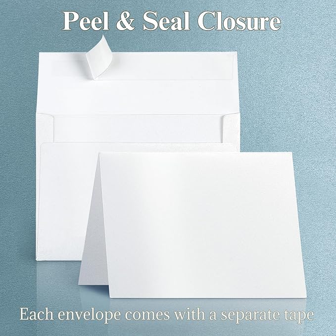 White Shimmer 5x7 Blank Cards and Envelopes, Goefun Pearl White Folded Cardstock and A7 Envelopes Self Seal 100 Pack for Wedding, Invitations, DIY Greeting Cardstock, Thank You Cards & All Occasion