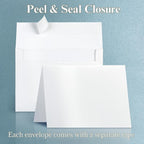 White Shimmer 5x7 Blank Cards and Envelopes, Goefun Pearl White Folded Cardstock and A7 Envelopes Self Seal 100 Pack for Wedding, Invitations, DIY Greeting Cardstock, Thank You Cards & All Occasion