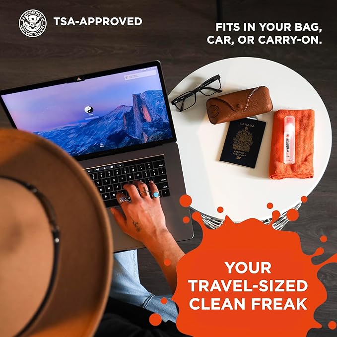 WHOOSH! Screen Shine Go 2-Pack – Two 1 fl oz Refillable Touchscreen Cleaners with Microfiber Cloths for Car, iPad, Laptop and Eyeglasses – Powerful Streak-Free Cleaning – Pocket-Sized, TSA-Approved