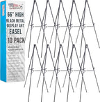 U.S. Art Supply 66" High Black Metal Display Art Easel (10 Pack) - Large Adjustable Height Portable Easel Stand, Sign Display, Holds 25 lbs - Floor & Tabletop Easels, Sign Stand