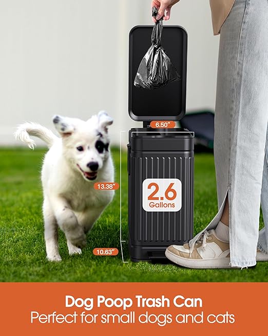 GibHerz Small Trash Can with Lid Soft Close-10L/2.6 Gal Stainless Steel Outdoor Dog Poop Garbage Can-Metal Waste Bins with Pedal for Bathroom Bedroom Office-Black