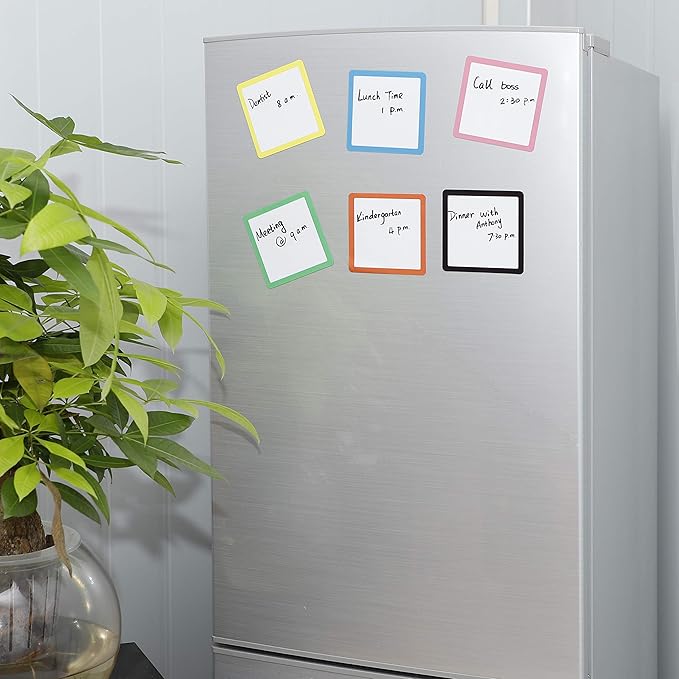 Dry Erase Magnets Set - 24 Pack - 4x4 in Whiteboard Magnetic Notes Planning Pads Labels - Small White Board Magnet Strips Name Tags for Home and Office