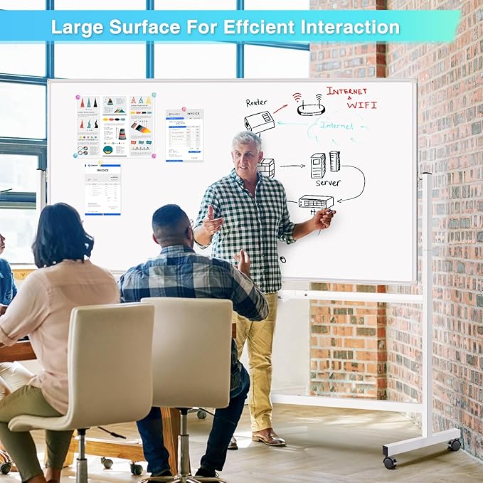 maxtek Rolling Whiteboard 72x48, Large Double-Sided White Board Dry Erase on Wheels, Giant Magnetic White Board Standing for Office, School, Home Office, Homeschool (Sliver)