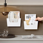 YOHOM No Drilling File Holder Wall Mails Magazines Organizer Adhesive Door Mount, Single Pocket, (White 1) (WHITE, 2 PCS)