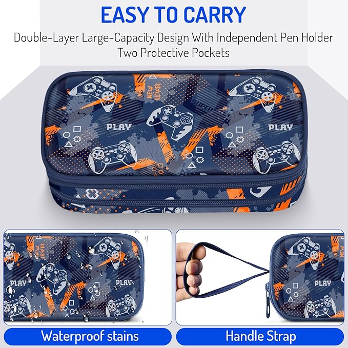 Fitvc Large Pencil Case for Boys,Gamer Boys Pencil Pouch for Kids Teens School,Large Capacity Pen Box Marker Organizer for School