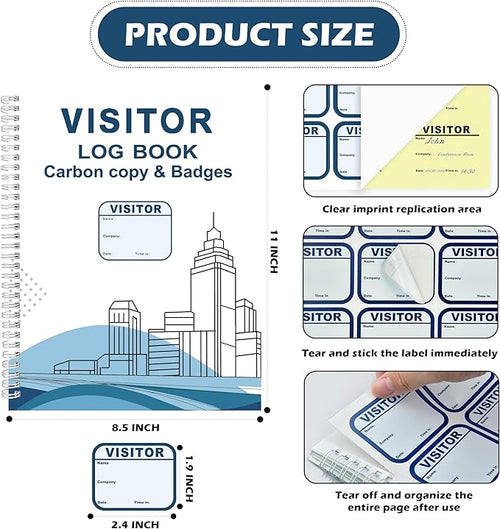 1 Pack of Visitor Badges Log with Carbon Copy Protecting Privacy Pages Visitor Stickers 8.5x11 Inch Visitor Log Book School Church Business Pass Guest Register Book - 225 Badges 30 Memo Pages (1)